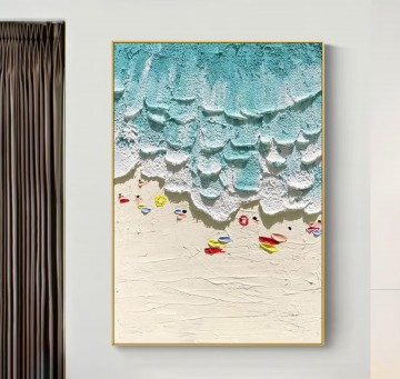 150の主題の芸術作品 Painting - 夏の海辺の波の壁アート ミニマリズム